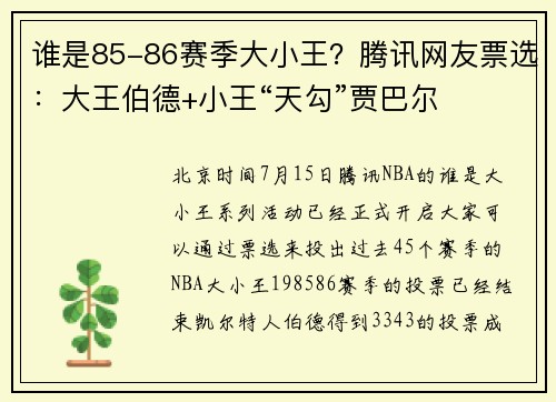谁是85-86赛季大小王？腾讯网友票选：大王伯德+小王“天勾”贾巴尔